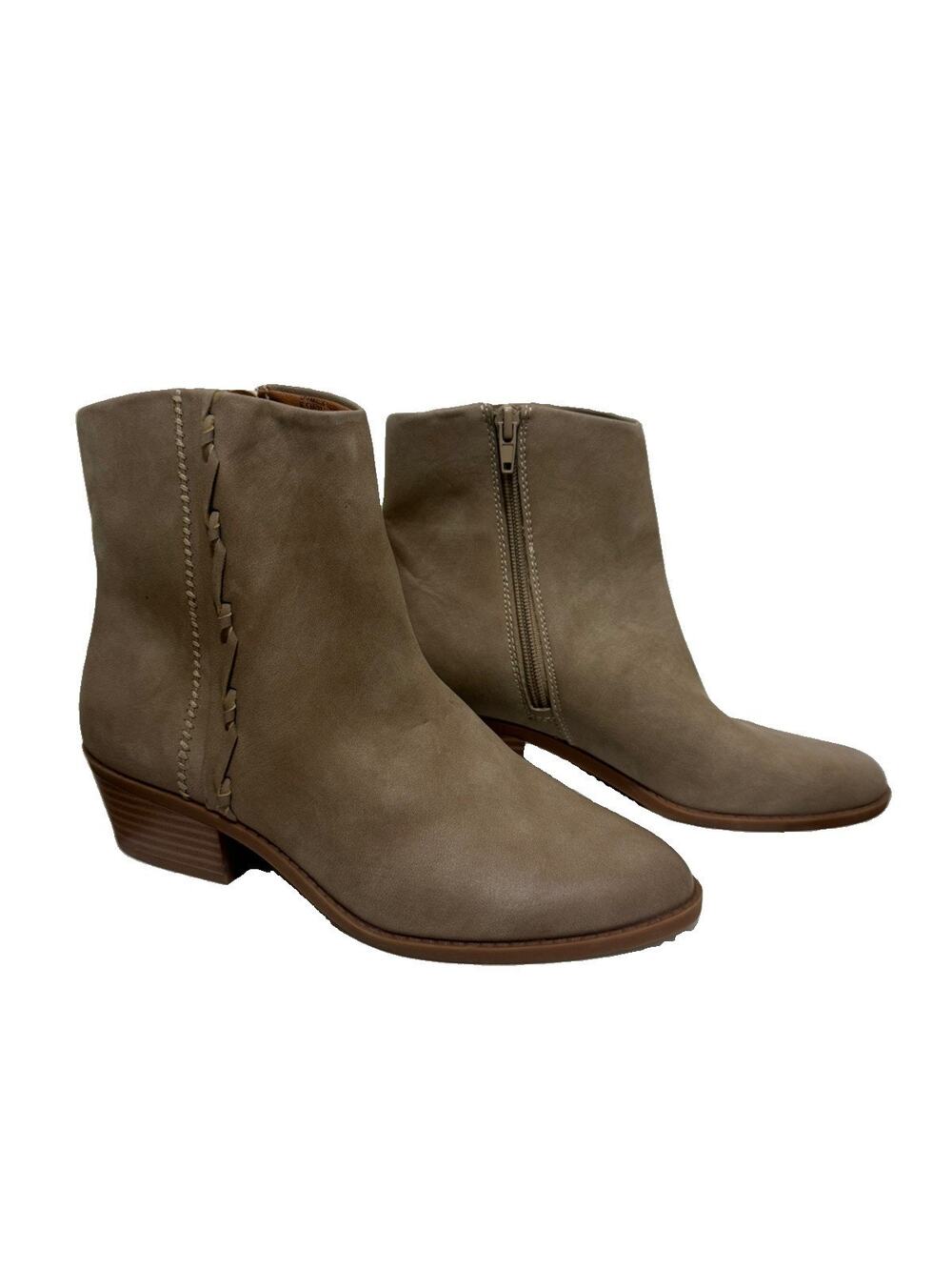 Lucky Brand Fakelle Beige Faux Leather Ankle Boots Side Zip Women's Size 6.5 EUC